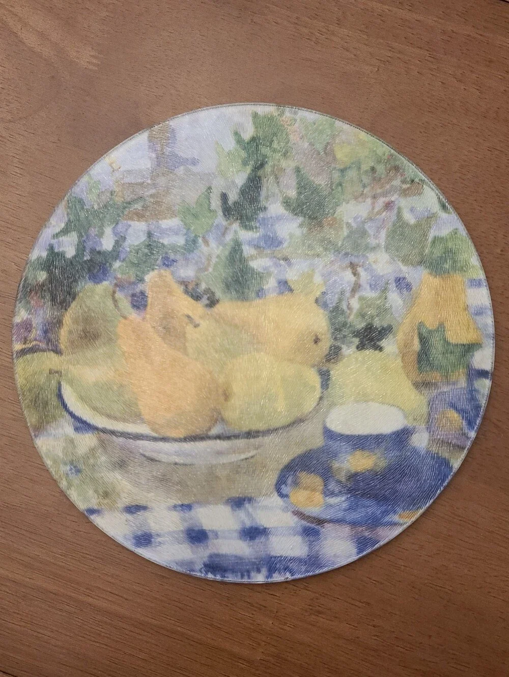 Vintage R2S Monza Melplus Italy 8” Round Glass Trivet Pear Cottagecore EXCELLENT